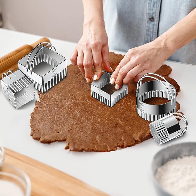 iNeibo Cookie Cutter Set, Square Cookie Cutters with Scalloped Edges, Cookies Cutter with Handle, Professional Pastry Dough Baking Cutter, Shapes Pastry Cutter
