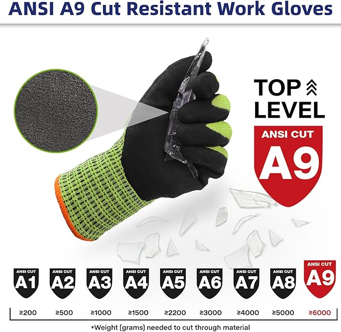 Schwer ProGuard Highest Level Cut Resistant Work Gloves PR3326 for Extreme Protection，ANSI A9 Cut Gloves with Reinforced Thumb, Non Slip, Breathable, Durable, Touch-screen, Non PFAS, Yellow1 Pair（S）