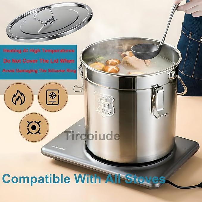21L/5.5 Gal 304 Stainless Steel Airtight Canister for Kitchen, Metal Food Storage Containers with Lid and Sturdy Locking Clamp for Bean Flour Oil Sugar Metal Food Storage Bucket