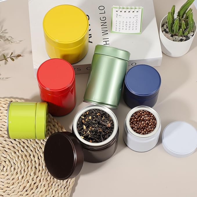 uxcell 2Pcs Round Tea Canisters, 3" x 3" Airtight Metal Tea Containers for Loose Tea, Coffee Beans, Spices - Durable, Compact, and Stylish Storage Tea Tin (White)