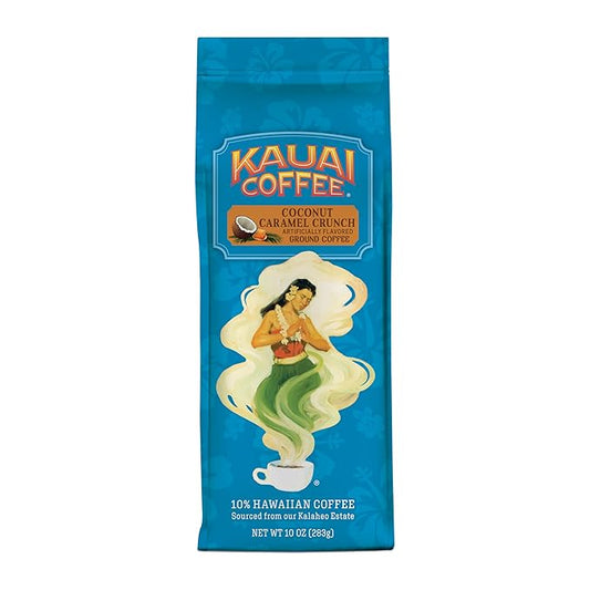 Kauai Coffee Ground Coffee – Smooth, Rich, Medium Roast – Nutty Caramel and Tropical Coconut – Arabica Coffee, 10% Hawaiian with No Bitterness – Coconut Caramel Crunch, 1 Pack of 10oz