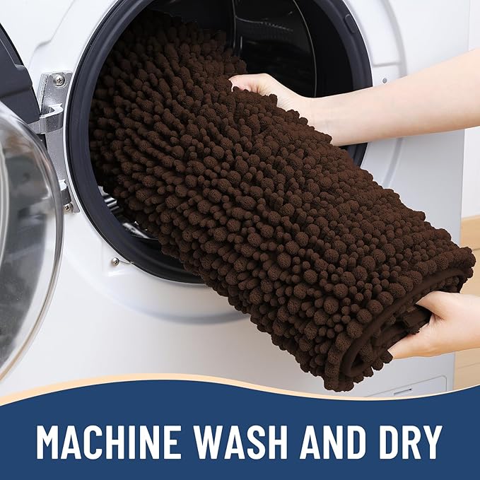 Arotive Luxury Chenille Bathroom Rug Mat, Extra Soft Thick Absorbent Shaggy Bath Rugs, Non-Slip Machine Wash Dry, Plush Bath Mats for Bathroom, Shower and Tub, 36x24, Brown