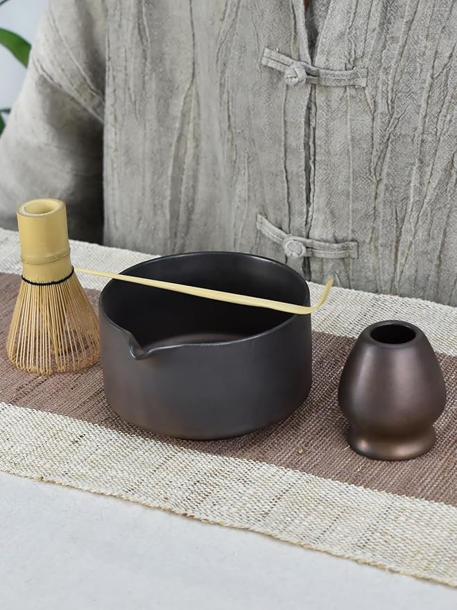 Artcome Matcha Bowl Set with Spout – Handmade Ceramic Chawan, Bamboo Whisk, Whisk Holder, Tea Scoop, and Matcha Manual – Traditional Japanese Tea Set for Matcha Lovers