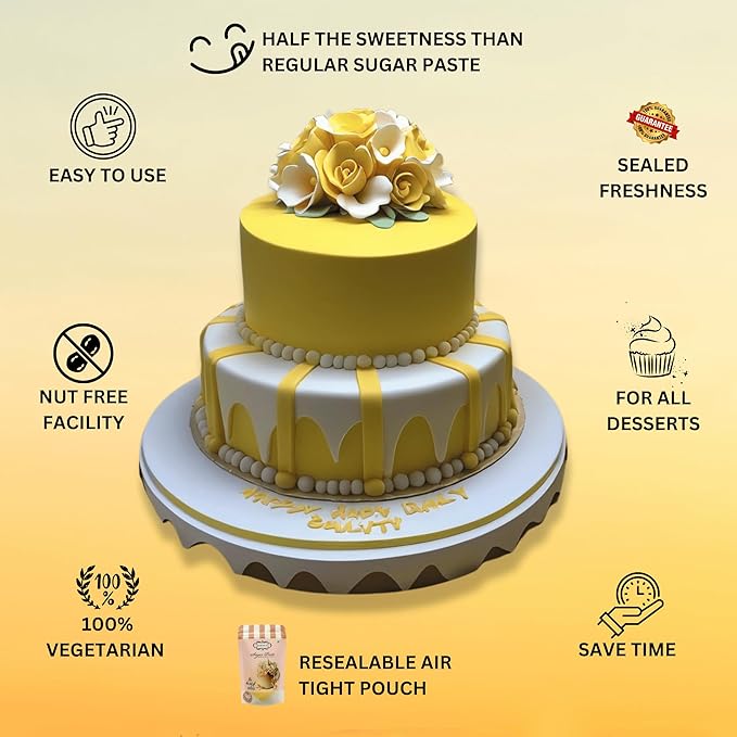 Confect Sunshine Yellow Fondant | Icing Fondant | Colored Fondant | Fondant Kit | Cake Fondant | Chef's Choice Edible Fondant for Cake Decorating | Vegan, Gluten-Free, Nut-Free, Palm Oil-Free – 8.8 oz