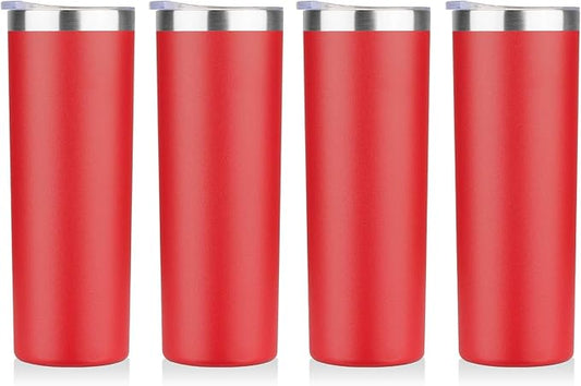 HASLE OUTFITTERS 20 oz Skinny Tumblers Bulk Set, Stainless Steel Insulated Slim Tumblers with Lids, Reusable Double Wall Travel Coffee Mugs, Durable Powder Coated Travel Water Cups(Red, 4)