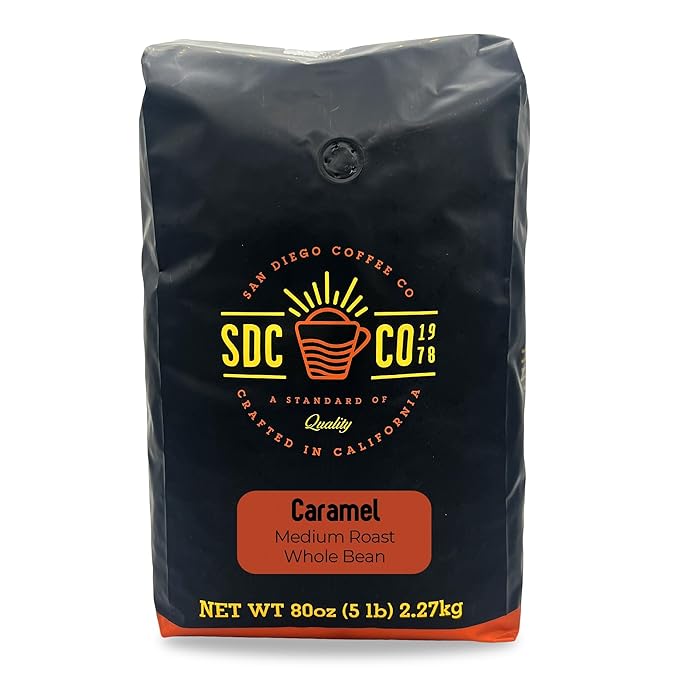 San Diego Coffee Caramel, Medium Roast, Whole Bean Coffee, 5-Pound Bag Café en grano tostado