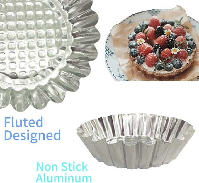 MYStar Set of 20, 3-3/4" Fluted Design Round Shape Non-stick Aluminum Tart Mold, Mini Pie Tin, Tartlet Pan
