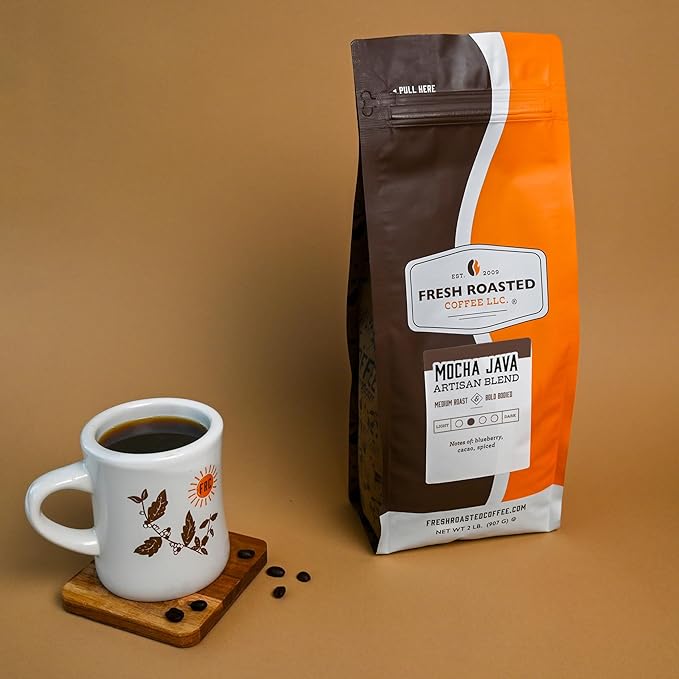 Fresh Roasted Coffee, Mocha Java, 2 lb (32 oz), Medium Roast, Kosher, Whole Bean