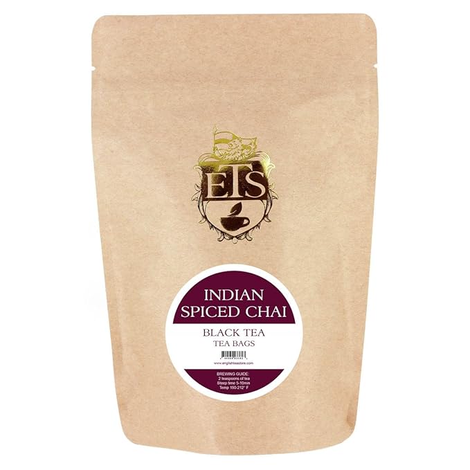 English Tea Store – Indian Spiced Chai Black Tea Bags | Authentic Masala Chai with Real Indian Spices & High-Grown Ceylon Tea | Medium Caffeine, High Antioxidants | No Strings or Tags | 25 Count