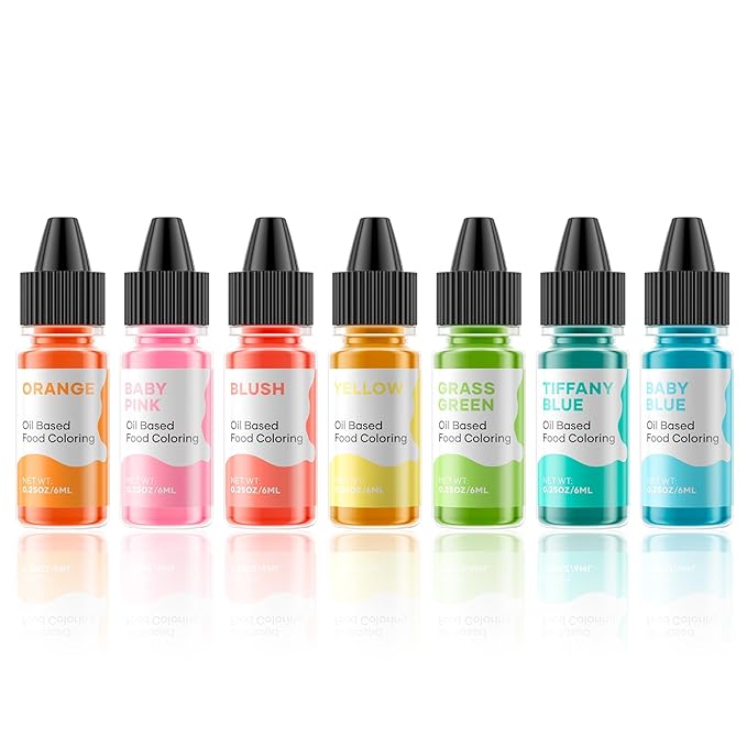 Oil Based Food Coloring for Chocolate Macaron Oil Edible Food Dye Set for Baking Royal Icing Cookie Supplies Gluten Free 7x6ml Food Grade Food Color Kit, 0.25 Fl. Oz/Bottles