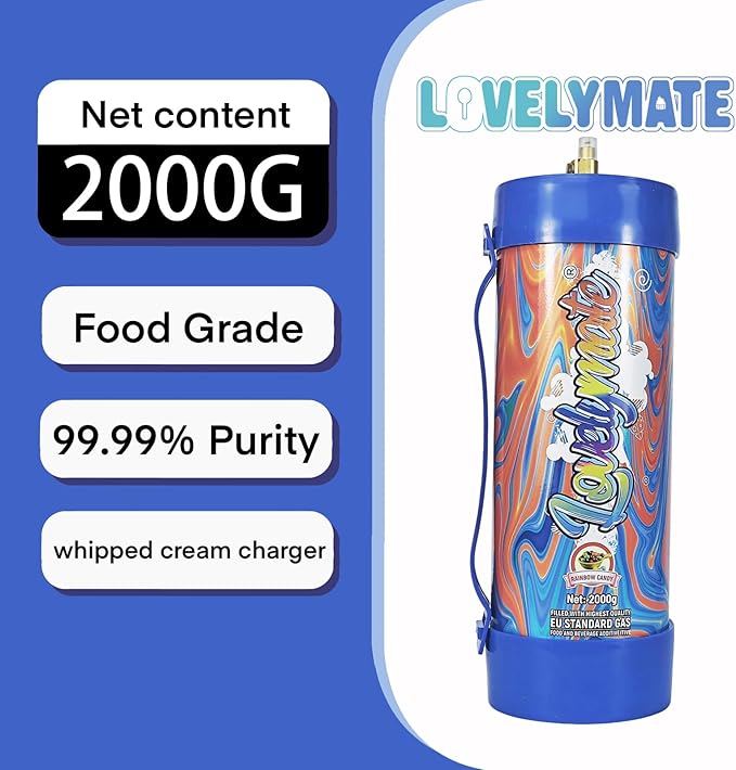 Whipped Cream Charger Tank 3.3L 2000G Whip Cream Charger Cylinder Food Grade Flavored (Tips Included) (1, Rainbow candy)