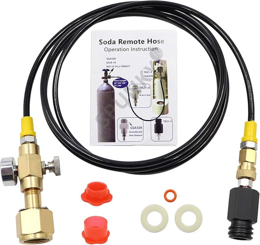 Co2 Tank Cylinder Direct Adapter (Gauge and Bleed Valve), CGA320 to TR21-4 Soda Machine Adapter with 60in High-Pressure Hose, Compatible for Soda Maker, Adapte to fizze/one touch/jet