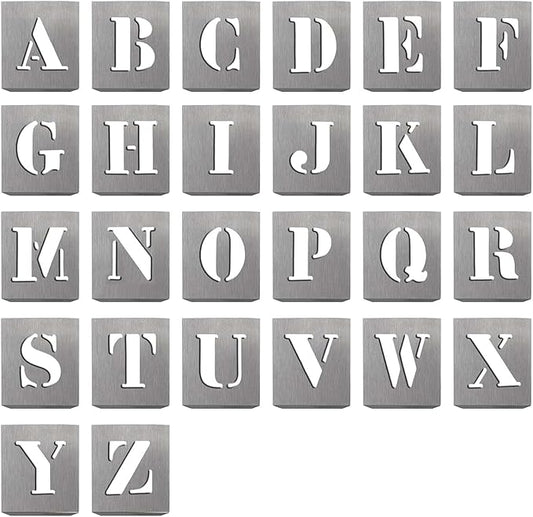 HAUTMEC Vintage Aluminum Letters Stencils, A to Z Aluminum Stencils & Holder, 2"(50mm) Letters, Shop Stencil, Advertising Stencilling, Craft-Printing, Reusable HD00001