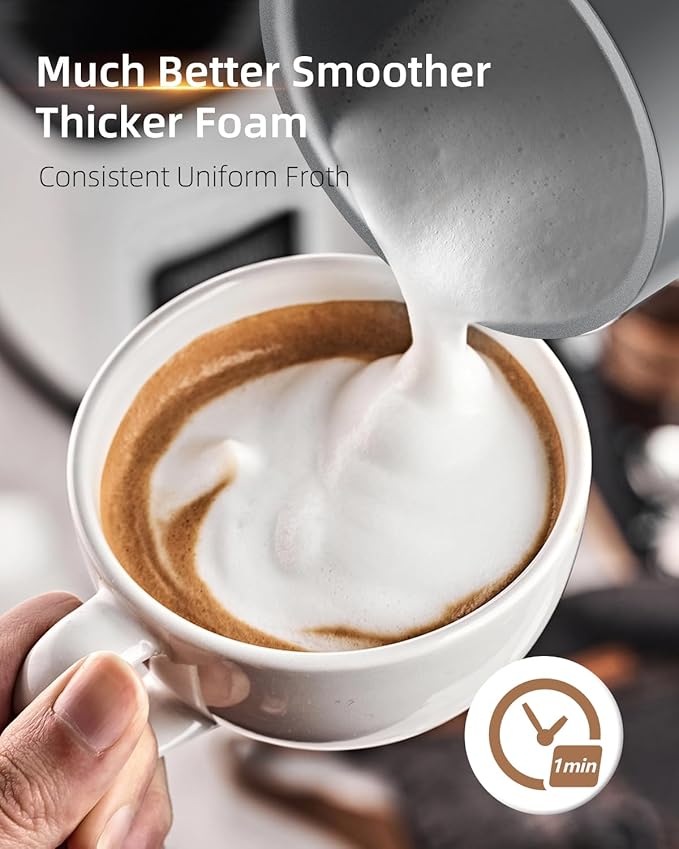 Facelle Milk Frother, 4-in-1 Electric Milk Steamer and Frother, 10oz/300ml Automatic Hot & Cold Foam Maker and Milk Warmer with Auto Shut-Off, for Latte, Cappuccino, Macchiato, Hot Chocolate - Grey