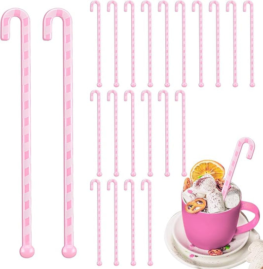 30 Pcs Christmas Coffee Stirrers Candy Cane Swizzle Sticks Coffee Bar Decoration Hot Cocoa Plastic Cocktails Drink Stirrers Reusable Beverage Stir Gifts for Xmas Party Supply (Pink, White)