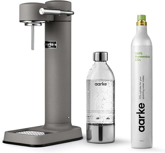 Aarke Carbonator lll with CO2 Cylinder, Sparkling & Carbonation Water Machine, Stainless Steel with PET BPA-Free Reusable Bottle Volume 1L/34 fl oz (Matte Grey)