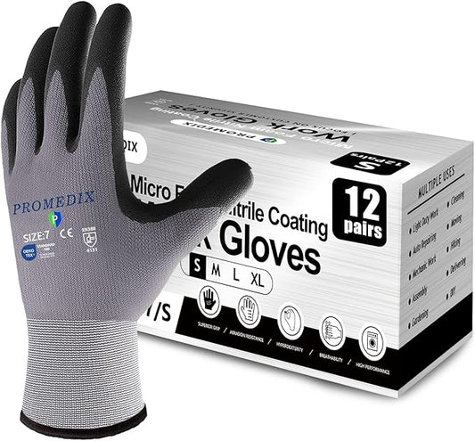 PROMEDIX P Nitrile Coated Work Gloves,MicroFoam Safety Work Gloves Men,Seamless Knit Nylon&spandex Gloves with Grip