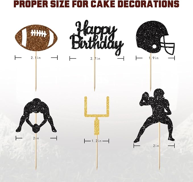 36PC Football Cupcake Toppers for Birthday,Glitter Football Cake Toppers for Boys Birthday,Football Birthday Party Decorations Supplies