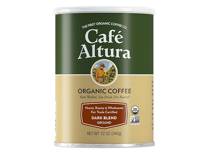 Cafe Altura Organic Coffee, Fair Trade Dark Blend, Ground Coffee, 12 Ounce Can