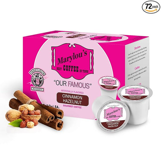Marylou's Cinnamon Hazelnut Flavored Coffee - Medium Roast Gourmet, 72 Single Serve Cups for Keurig Coffee Maker