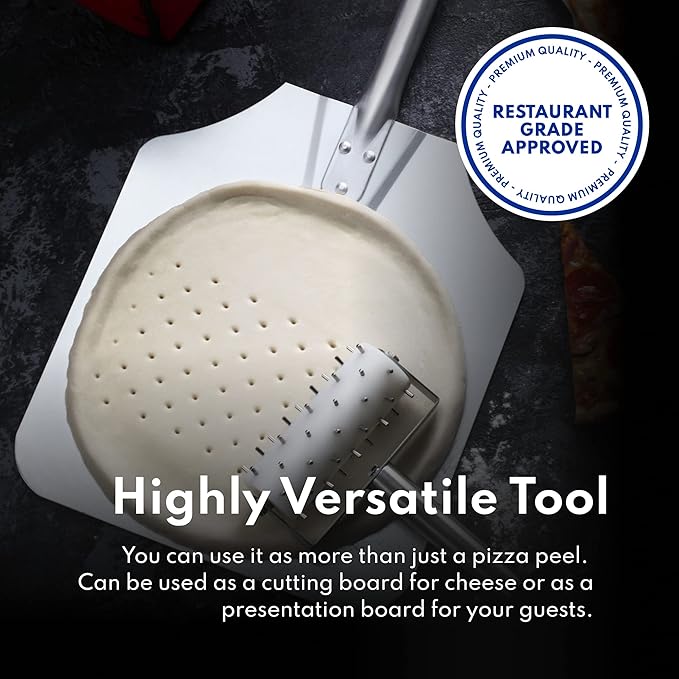 New Star Foodservice 50196 Aluminum Pizza Peel, Wooden Handle, 16 x 18 inch Blade, 36 inch overall