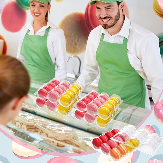 Sherr 12 Pcs Macaron Boxes Clear Plastic Macaron Storage Containers Macaroon Packaging Display Trays for Cookie, Wedding, Party Gifts