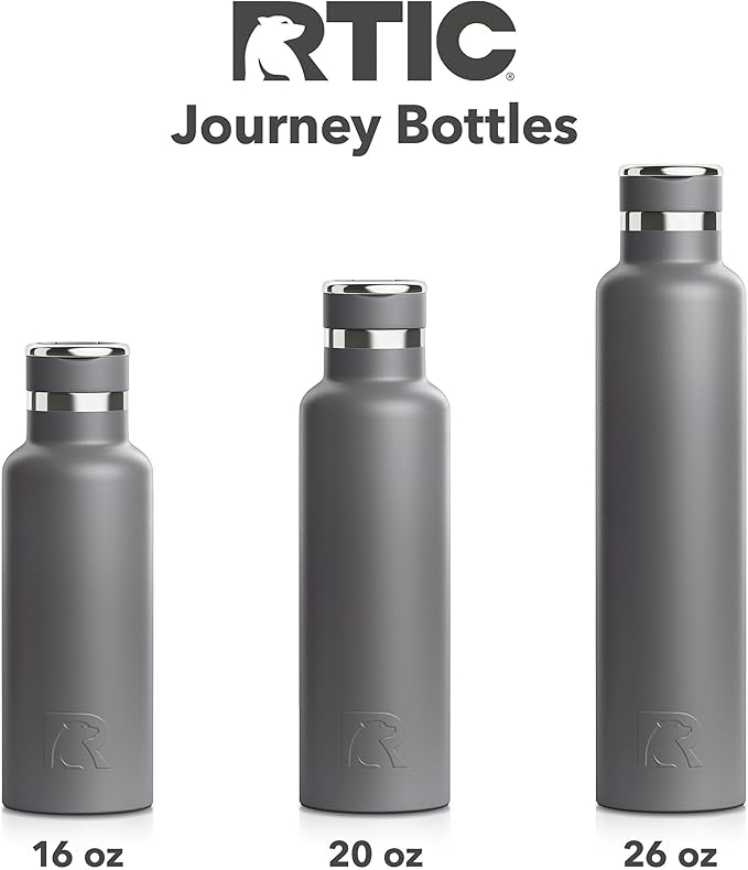 RTIC 16oz Journey Bottle Metal Stainless Steel Vacuum Insulated, BPA Free, Reusable, for Water, Hot and Cold Drinks, Travel, Sports, Camping, Graphite