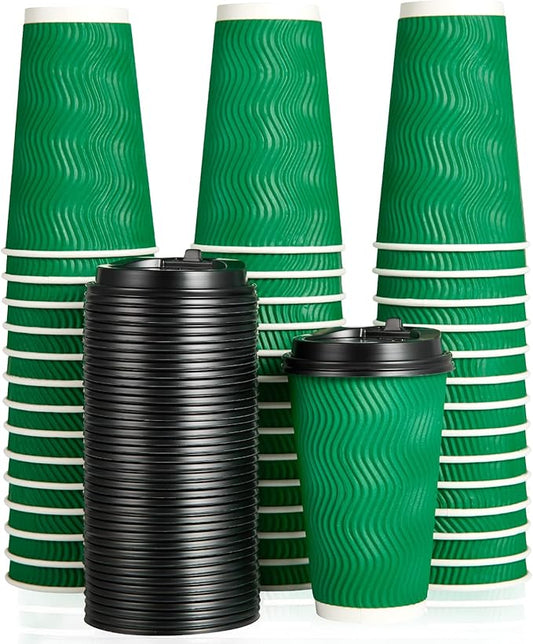 80 Count 16 OZ Coffee Cups with Lids, Insulated Ripple Wall Paper Hot Coffee Paper Cups for Hot Drinks