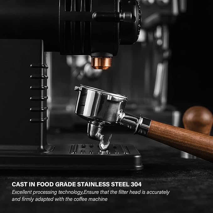 CrossCreek 54mm Espresso Double Spouts Portafilter with 3 Ear | Fits 54mm Breville/Sage Barista Espresso Machine | Stainless Steel Basket and Walnut Handle | Espresso Accessories