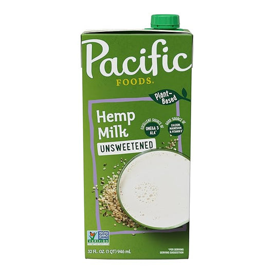 Pacific Foods Unsweetened Hemp Milk, Plant Based Milk, 32 oz Carton