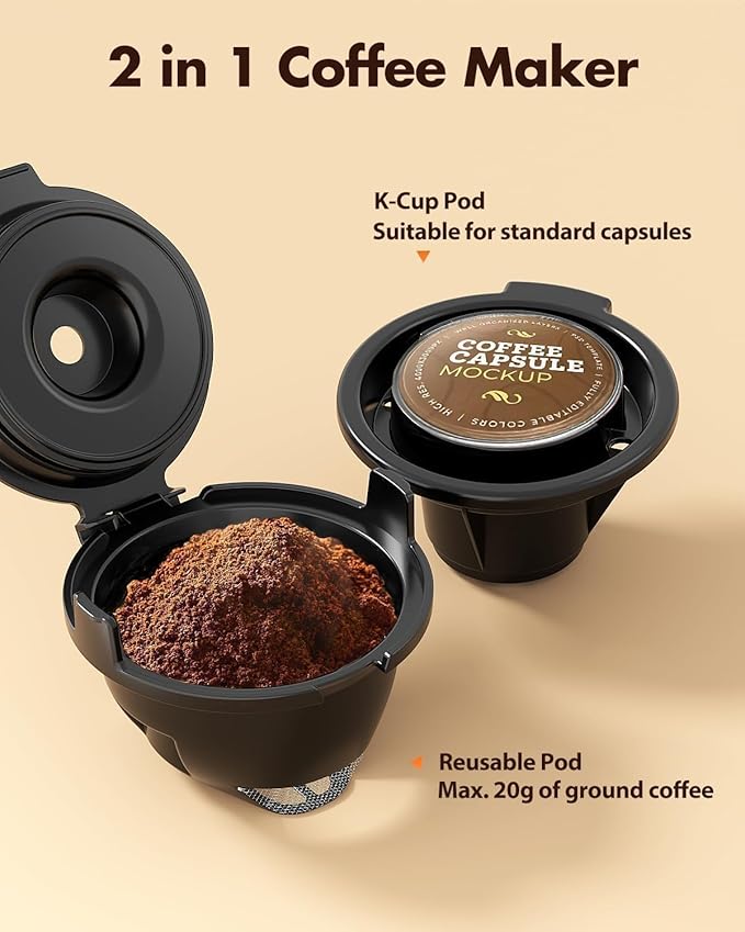 Kismile Single Serve Coffee Maker, 2 in 1 Pod Coffee Maker Machine for K-Cup & Ground, 6 to 14oz Brew Sizes, 40oz Removable Water Reservoir, LCD Screen, Self-cleaning, Black