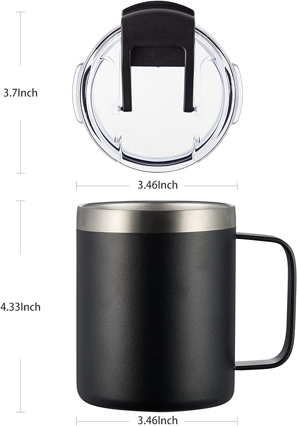 ALOUFEA 12oz Insulated Coffee Mug Cup with Handle, Stainless Steel Travel Coffee Mug with Flip Lid, Double Wall Vacuum Coffee Tumbler, Rose Gold
