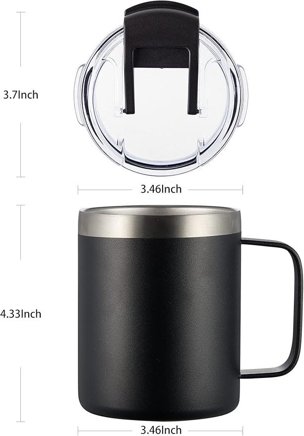 ALOUFEA 12oz Stainless Steel Insulated Coffee Mug with Handle, Double Wall Vacuum Tumbler Cup with Fliping Lid, Army Green, 4 Pack