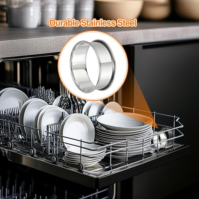 HARFINGTON 6pcs Crumpet Rings 2.36" Nonstick Round Cake Ring Stainless Steel Double Rolled English Pastry Rings for Kitchen Baking Crumpet Dessert, Silver