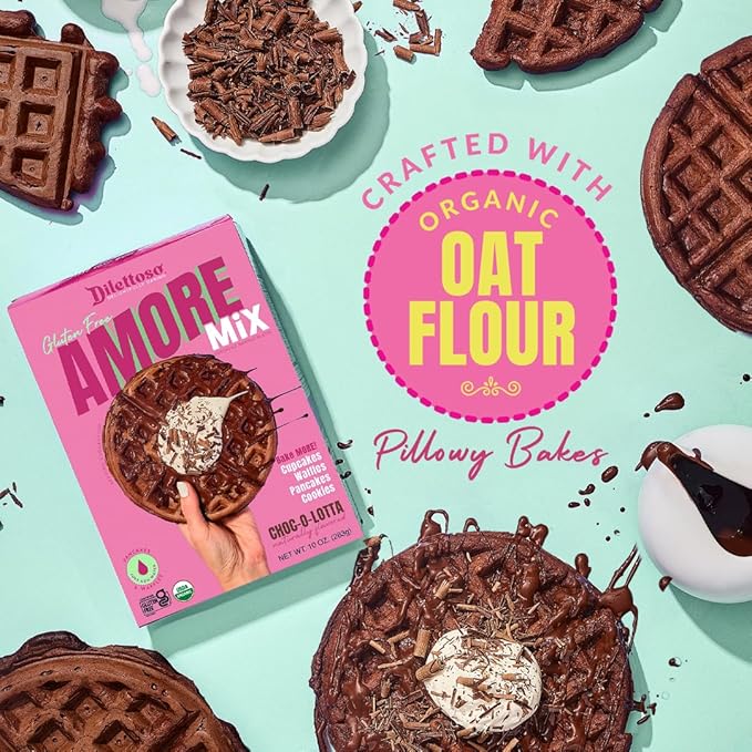 Dilettoso's Organic Gluten-Free Oat Flour Baking Mix | Variety Pack: Vanilla, Chocolate, and Wild Blueberry | Pancakes, Waffles, Cupcakes, Brownies, and Cookies | 10oz AMORE Mix (3 Boxes)