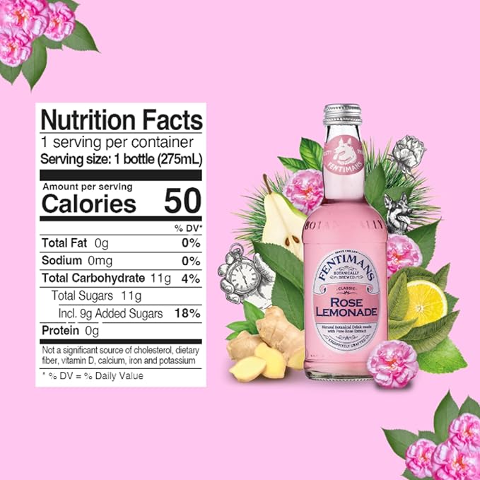 Fentimans Sparkling Rose Lemonade - Sparkling Pink Lemonade with Natural Ingredients & Pure Rose Extract, Mixer, Craft Soda, Botanically Brewed Lemonade - 9.3 Fl Oz (Pack of 24)