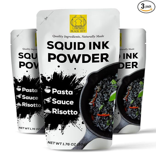 Black Hut Cuttlefish Squid Ink Powder, Perfect for Festive Baking & Cooking, Ideal for Rice, Noodles, Pasta, Spaghetti, Risotto, Tinta de Sepia, Halal Certified, Contains Molluscs, 1.76oz / 50g