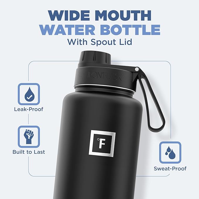IRON °FLASK Camping & Hiking Hydration Flask with 3 Lids - Stainless Steel, Double Walled & Vacuum Insulated Water Bottle - Leak Proof & BPA Free (Aurora, Spout - 40 oz)
