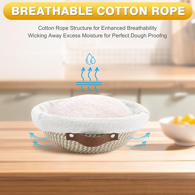 Banneton Bread Proofing Basket Set of 2, 10 Inch Round 11Inch Oval Cotton Rope Sourdough Bread Baking Supplies Proofing Bowls with Liners & Covers Gifts for Bakers Women Wife Mom