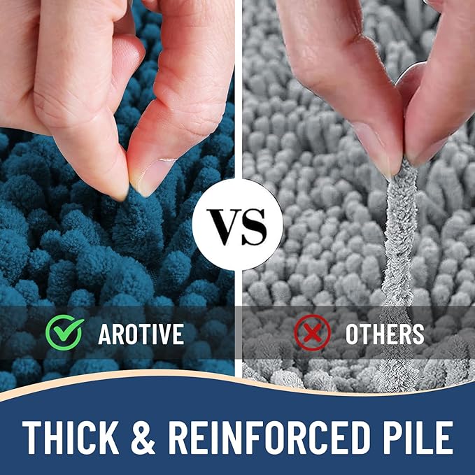 Arotive Luxury Chenille Bathroom Rug Mat, Extra Soft Thick Absorbent Shaggy Bath Rugs, Non-Slip Machine Wash Dry, Plush Bath Mats for Bathroom, Shower and Tub, 50x30, Peacock Blue