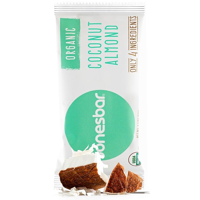 JONESBAR USDA Organic Fruit & Nut Bar, Non-GMO, Kosher, Vegan, Gluten Free, Simple Snack (Coconut Almond, 1 Bar (Pack of 1))