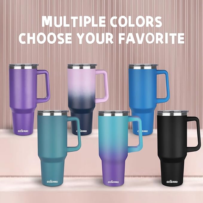 40 oz Insulated Coffee Mug with Ceramic Coating, Stainless Steel Travel Coffee Tumbler with Handle Lid and Straw, Double Wall Leak-Proof Coffee Travel Mug Keeps Drink Hot and Cold (Lake Green)