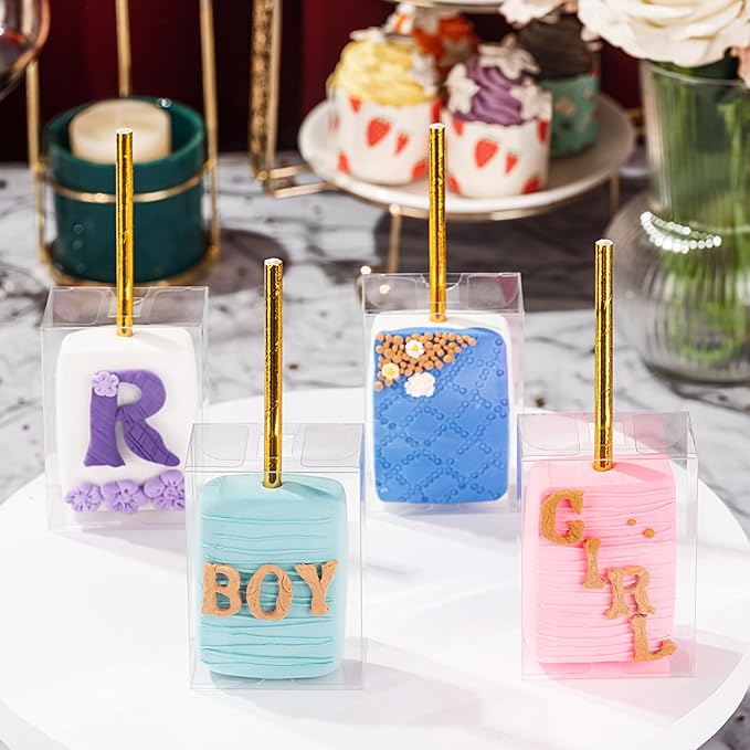 RomanticBaking 37 PCS 3.5"x 2.4"x 1.38"Clear Rice Krispie Treat Boxes with Hole for Cakesickle, Small Macaron, Candy,& Treat Boxes Party Favors