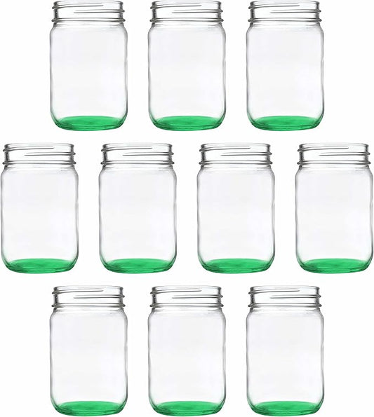DISCOUNT PROMOS Decorating Mason Jars 12 oz. Set of 10, Bulk Pack - Glass Jars for Overnight Oats, Candies, Fruits, Pickles, Spices, Beverages - Green