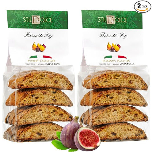 Italian Semi-Soft Fig Biscotti | Made in Tuscany, Italy | Stildolce Traditional Authentic Biscuits, Pack of 2