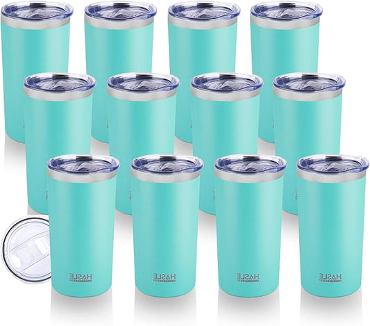 HASLE OUTFITTERS 12oz Skinny Tumbler Bulk, Slim Tumblers Set with Lid, Double Wall Stainless Steel Insulated Travel Coffee Mug, Durable Powder Coated Travel Water Cup(Mint Green, 12)