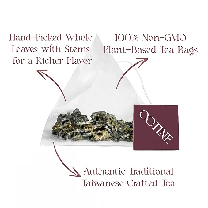 OOTINE, Formosa Pearl Taiwan Oolong Tea Bags (12 Sachets) | Roasted Nutty Notes | Hand-Picked Quality Whole Leaves in Plant-Based Sachets | Caffeine Alternative, Daily Antioxidant Support | Multiple Infusions