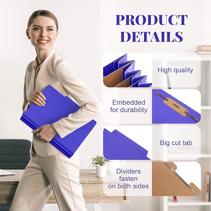36 Pcs Classification Folders Letter Size, Back to School Supply for Teacher, Student, 3 Dividers Pressboard File Folder Bulk with 2 Fasteners, 3.5 Inch Expanding File Organizer (Purple)