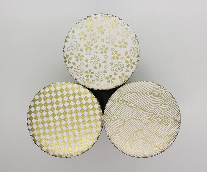 Japanese Pokkan Coffee Spice Tea Tin Canister Washi Paper Storage with Lid 7.05 oz Capacity (Kenran Ichimatsu)