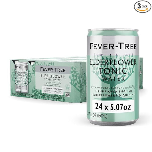 Fever-Tree Elderflower Tonic Water - Premium Quality Mixer - Refreshing Beverage for Cocktails & Mocktails. Naturally Sourced Ingredients, No Artificial Sweeteners or Colors - 5.1 Fl Oz Cans - Pack of 24